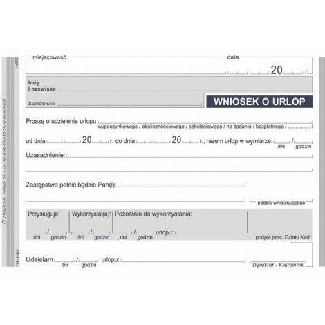 Druk MiP Wniosek o Urlop A6/40 - 2